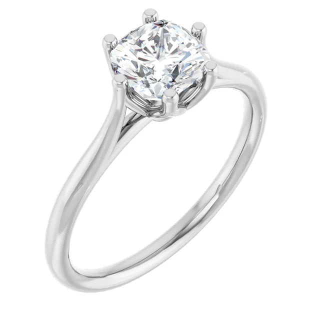 14K White 1 1/4 CT Center Gold Cushion Cut Diamond Engagement Ring