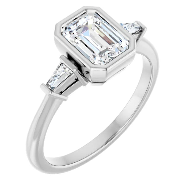 14K White Gold 1 1/2 CTW Emerald-Cut Diamond Three-Stone Engagement Ring with Trillion Accents