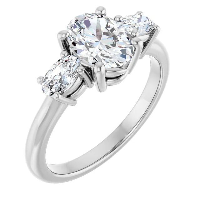 14K White Gold 1 1/2 CTW Oval-Cut Diamond Three-Stone Engagement Ring with Round Accents