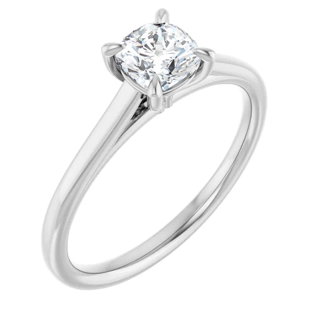 14K White Gold 1 1/4 CT Cushion Cut Diamond Engagement Ring with Solitaire Setting