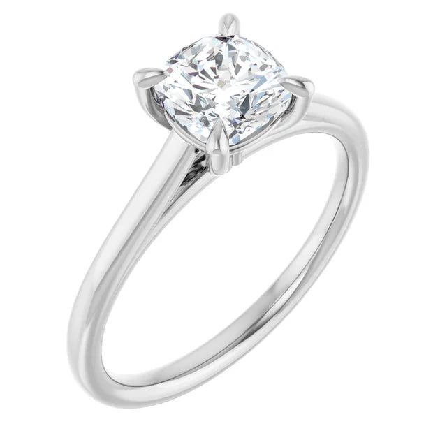 14K White Gold 1 1/4 CT Cushion-Cut Diamond Solitaire Engagement Ring
