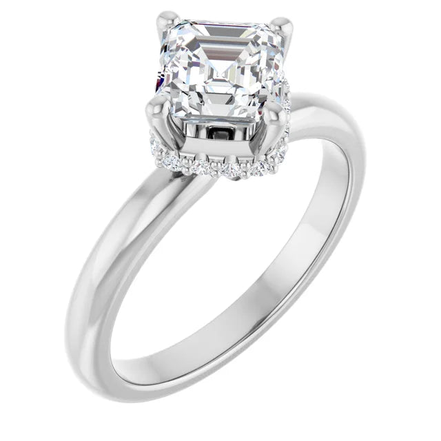 14K White Gold 1 1/8 CTW Asscher-Cut Diamond Engagement Ring with Hidden Halo Accents