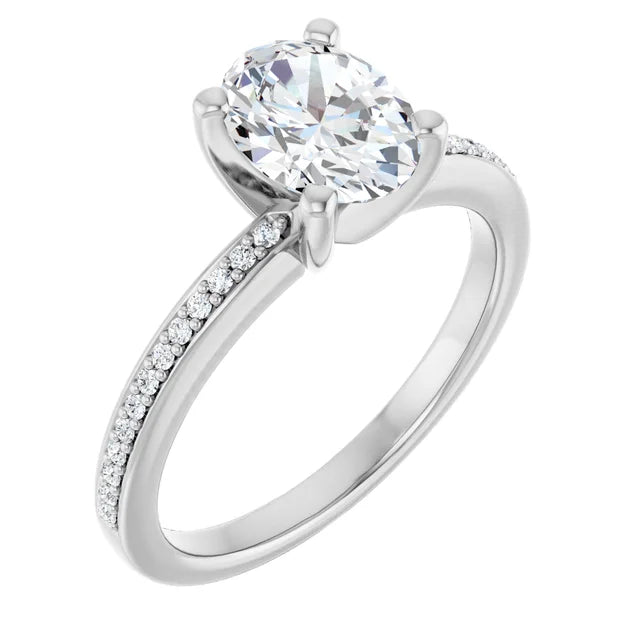 14K White Gold 1 1/8 CTW Oval-Cut Diamond Halo Engagement Ring with Milgrain Accents