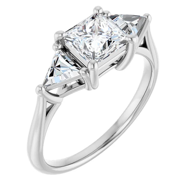 14K White Gold 1 3/8 CTW Princess-Cut Diamond Engagement Ring with Trillion Accents