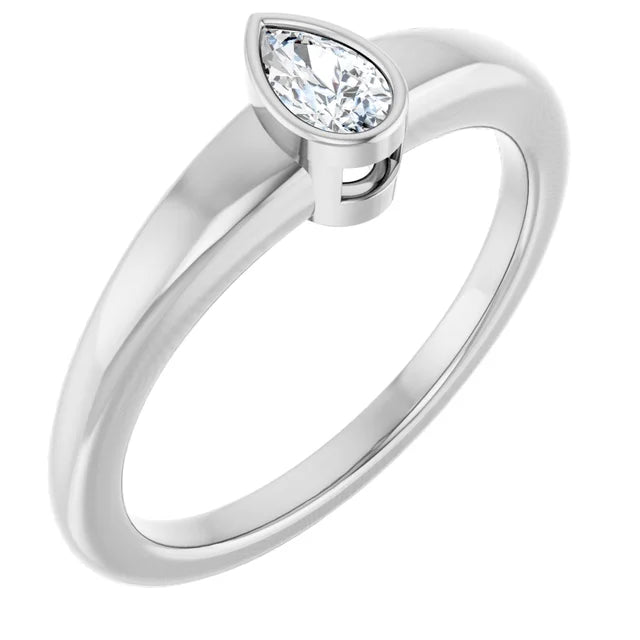 14K White Gold 1 5/8 CTW Pear-Cut Diamond Solitaire Engagement Ring with Bezel Setting
