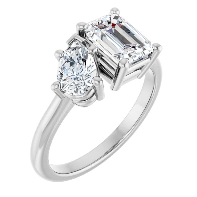14K White Gold 1 9/10 CTW Emerald-Cut and Pear-Cut Diamond Toi et Moi Engagement Ring