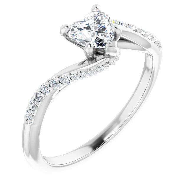 14K White Gold 5/8 CTW Heart Diamond Engagement Ring with Twisting Pavé Band