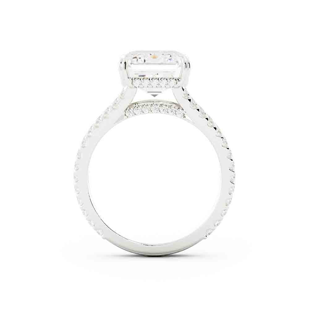 Split Shank Round Diamond Ring With Emerald Cut Center