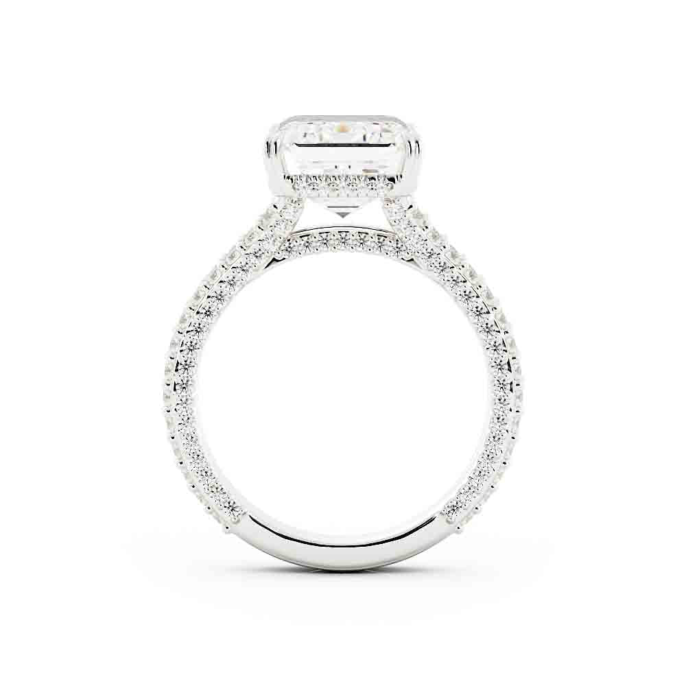 Split Shank Round Diamond Ring With Emerald Cut Center