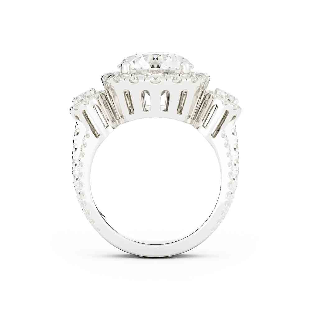 Three Stone Halo Diamond Ring