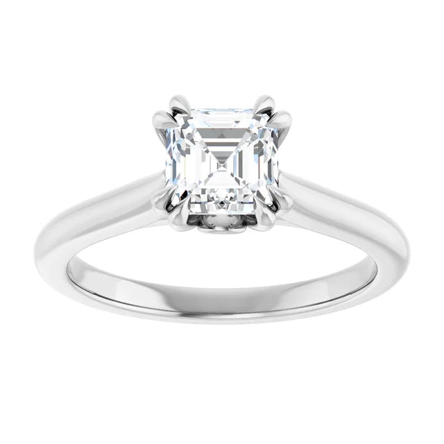14K White Gold 1 CTW Asscher-Cut Diamond Solitaire Engagement Ring with Claw Prong Setting