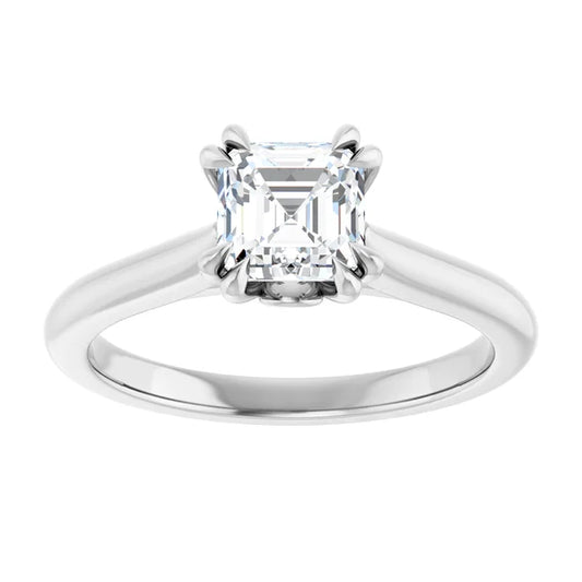 14K White Gold 1 CTW Asscher-Cut Diamond Solitaire Engagement Ring with Claw Prong Setting
