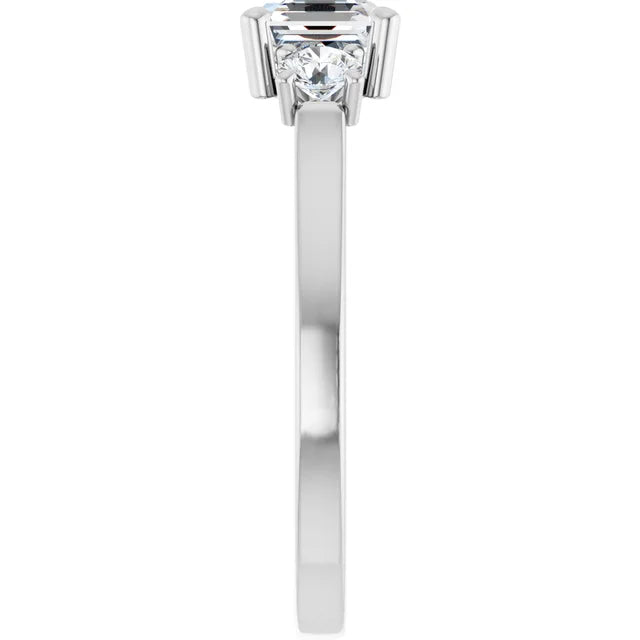 14K White Gold 1 1/2 CTW Asscher-Cut Diamond Three-Stone Engagement Ring with Round Side Stones