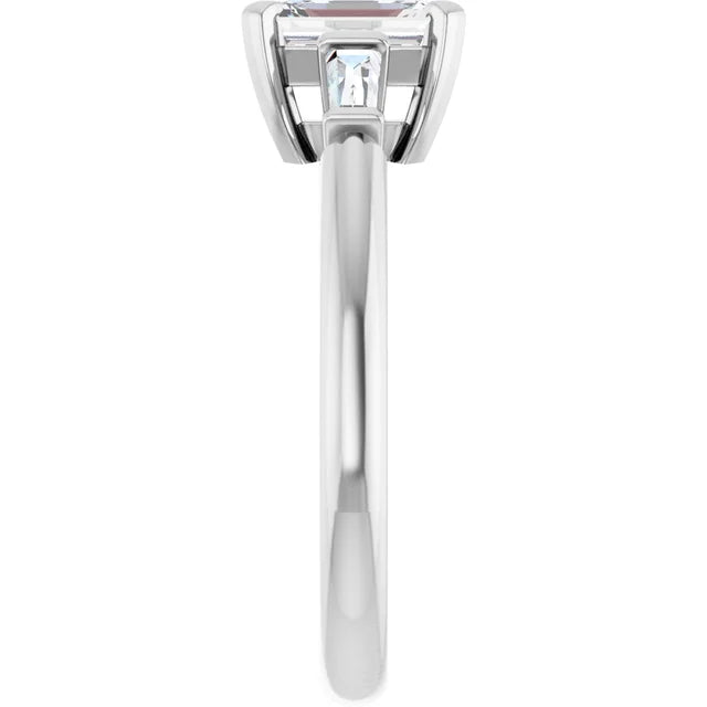 14K White Gold 1 1/2 CTW Emerald-Cut Diamond Three-Stone Engagement Ring with Baguette Accents