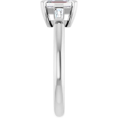 14K White Gold 1 1/2 CTW Emerald-Cut Diamond Three-Stone Engagement Ring with Baguette Accents