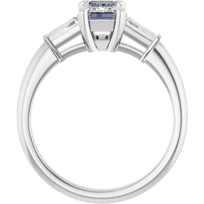 14K White Gold 1 1/2 CTW Emerald-Cut Diamond Three-Stone Engagement Ring with Baguette Accents