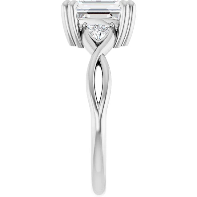 14K White Gold 1 1/2 CTW Emerald-Cut Diamond Three-Stone Engagement Ring with Trillion Accents