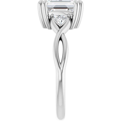 14K White Gold 1 1/2 CTW Emerald-Cut Diamond Three-Stone Engagement Ring with Trillion Accents