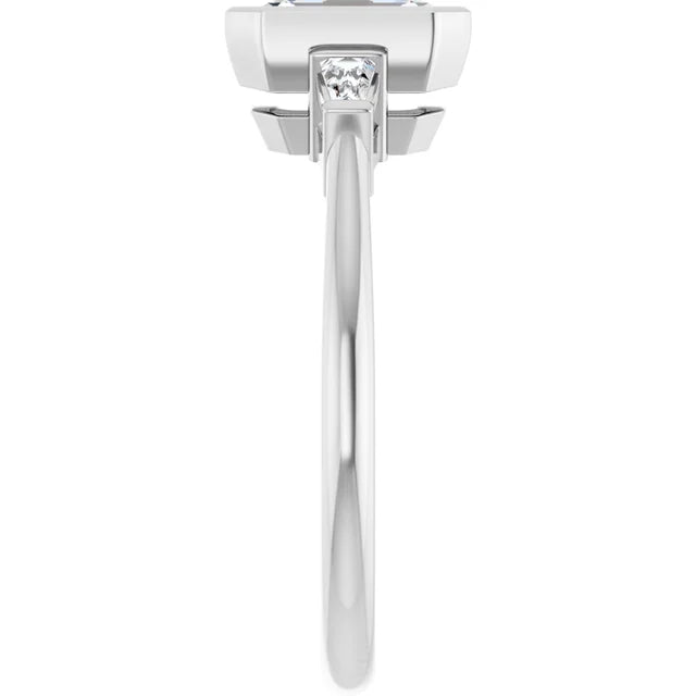 14K White Gold 1 1/2 CTW Emerald-Cut Diamond Three-Stone Engagement Ring with Trillion Accents
