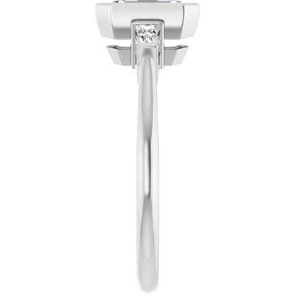 14K White Gold 1 1/2 CTW Emerald-Cut Diamond Three-Stone Engagement Ring with Trillion Accents