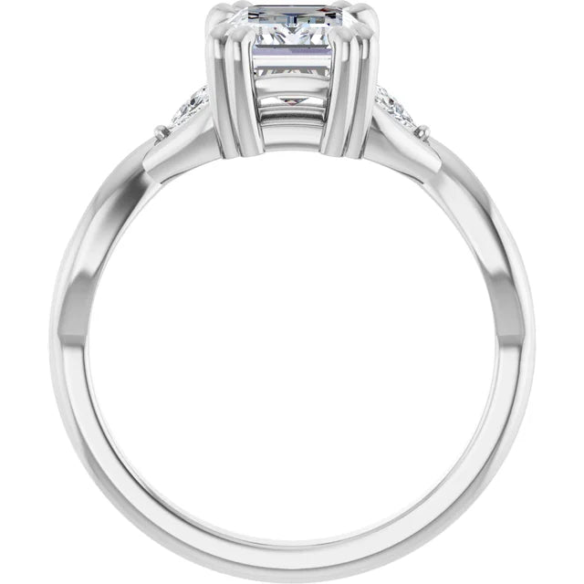 14K White Gold 1 1/2 CTW Emerald-Cut Diamond Three-Stone Engagement Ring with Trillion Accents
