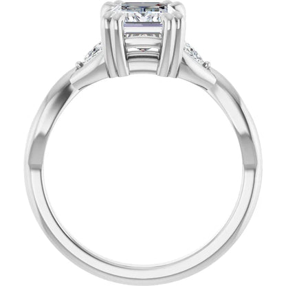 14K White Gold 1 1/2 CTW Emerald-Cut Diamond Three-Stone Engagement Ring with Trillion Accents