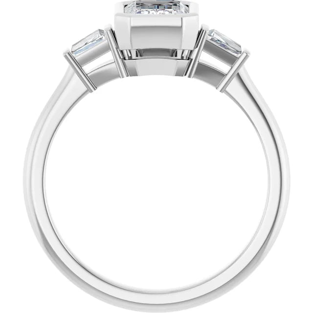 14K White Gold 1 1/2 CTW Emerald-Cut Diamond Three-Stone Engagement Ring with Trillion Accents