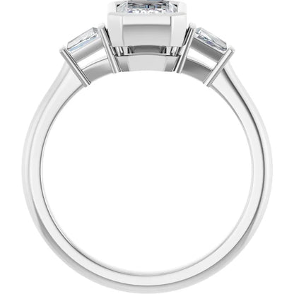 14K White Gold 1 1/2 CTW Emerald-Cut Diamond Three-Stone Engagement Ring with Trillion Accents