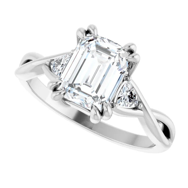14K White Gold 1 1/2 CTW Emerald-Cut Diamond Three-Stone Engagement Ring with Trillion Accents