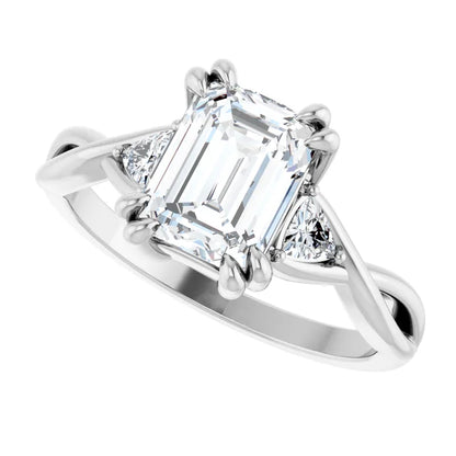14K White Gold 1 1/2 CTW Emerald-Cut Diamond Three-Stone Engagement Ring with Trillion Accents