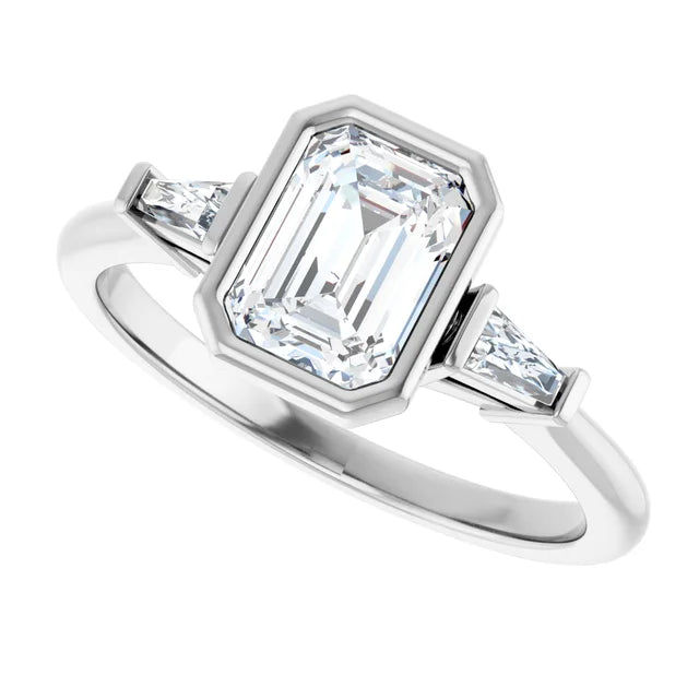 14K White Gold 1 1/2 CTW Emerald-Cut Diamond Three-Stone Engagement Ring with Trillion Accents