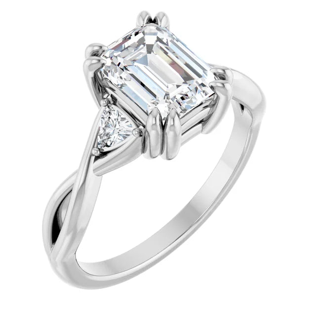 14K White Gold 1 1/2 CTW Emerald-Cut Diamond Three-Stone Engagement Ring with Trillion Accents