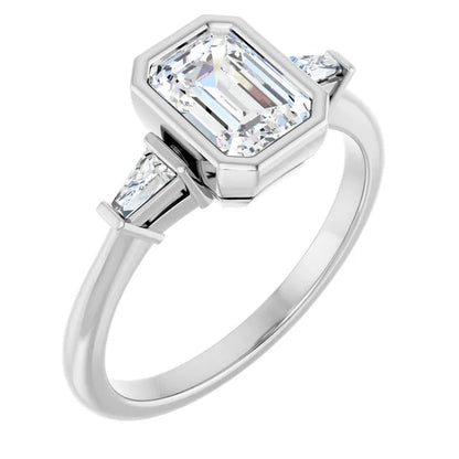 14K White Gold 1 1/2 CTW Emerald-Cut Diamond Three-Stone Engagement Ring with Trillion Accents