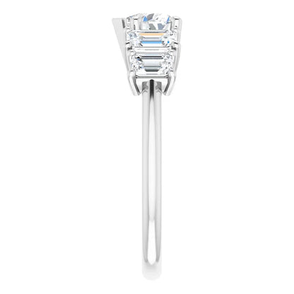 14K White Gold 1 1/2 CTW Heart and Emerald-Cut Diamond Five-Stone Engagement Ring
