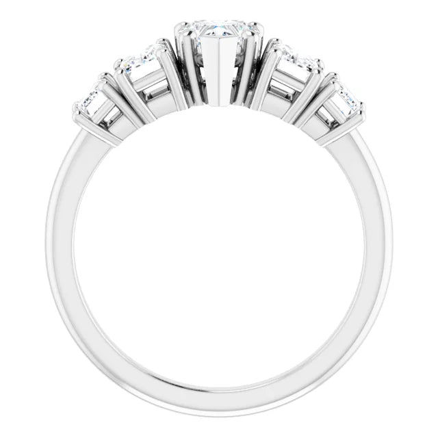 14K White Gold 1 1/2 CTW Heart and Emerald-Cut Diamond Five-Stone Engagement Ring
