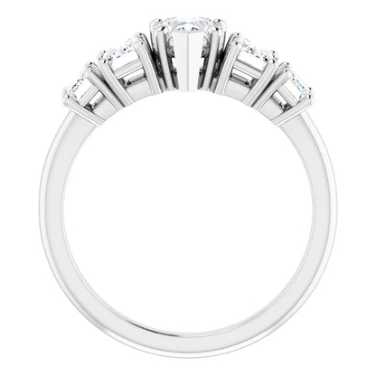 14K White Gold 1 1/2 CTW Heart and Emerald-Cut Diamond Five-Stone Engagement Ring