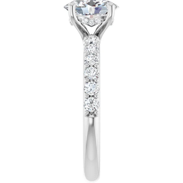 14K White Gold 1 1/2 CTW Oval-Cut Diamond Engagement Ring with Graduated Round Accents