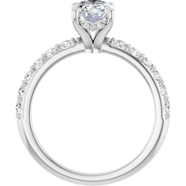 14K White Gold 1 1/2 CTW Oval-Cut Diamond Engagement Ring with Graduated Round Accents