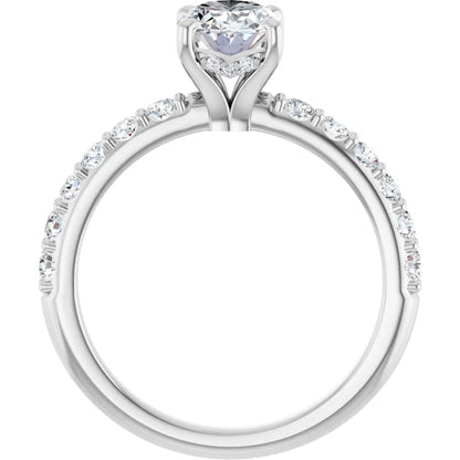 14K White Gold 1 1/2 CTW Oval-Cut Diamond Engagement Ring with Graduated Round Accents