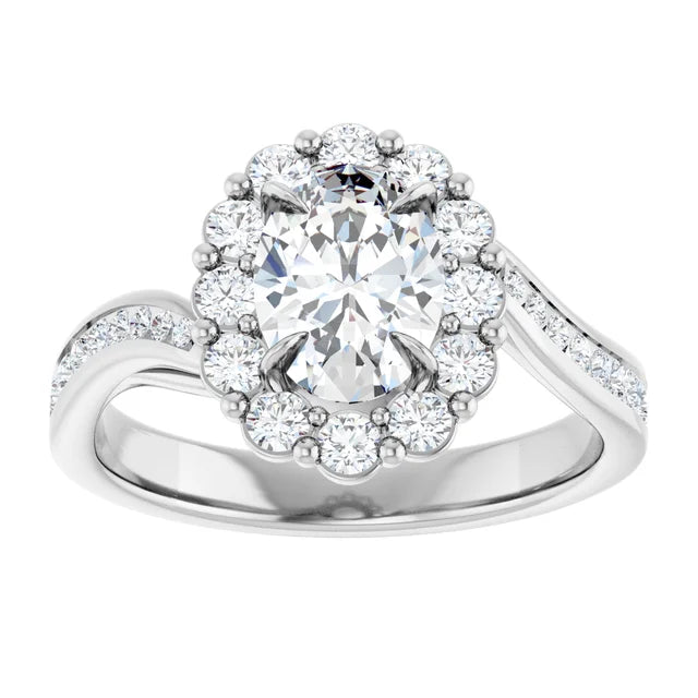 14K White Gold 1 1/2 CTW Oval-Cut Diamond Halo Engagement Ring with Twisted Shank Accents