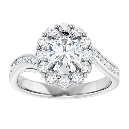 14K White Gold 1 1/2 CTW Oval-Cut Diamond Halo Engagement Ring with Twisted Shank Accents