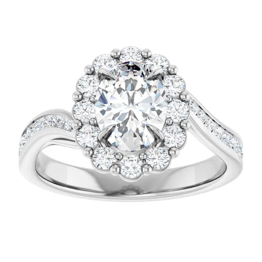 14K White Gold 1 1/2 CTW Oval-Cut Diamond Halo Engagement Ring with Twisted Shank Accents