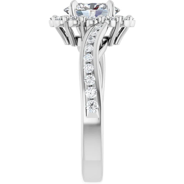 14K White Gold 1 1/2 CTW Oval-Cut Diamond Halo Engagement Ring with Twisted Shank Accents
