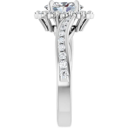 14K White Gold 1 1/2 CTW Oval-Cut Diamond Halo Engagement Ring with Twisted Shank Accents