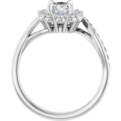 14K White Gold 1 1/2 CTW Oval-Cut Diamond Halo Engagement Ring with Twisted Shank Accents