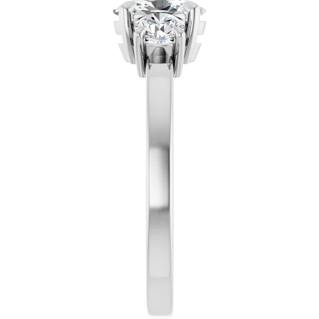 14K White Gold 1 1/2 CTW Oval-Cut Diamond Three-Stone Engagement Ring with Round Accents