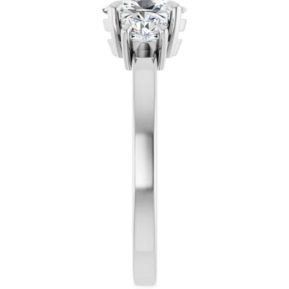 14K White Gold 1 1/2 CTW Oval-Cut Diamond Three-Stone Engagement Ring with Round Accents