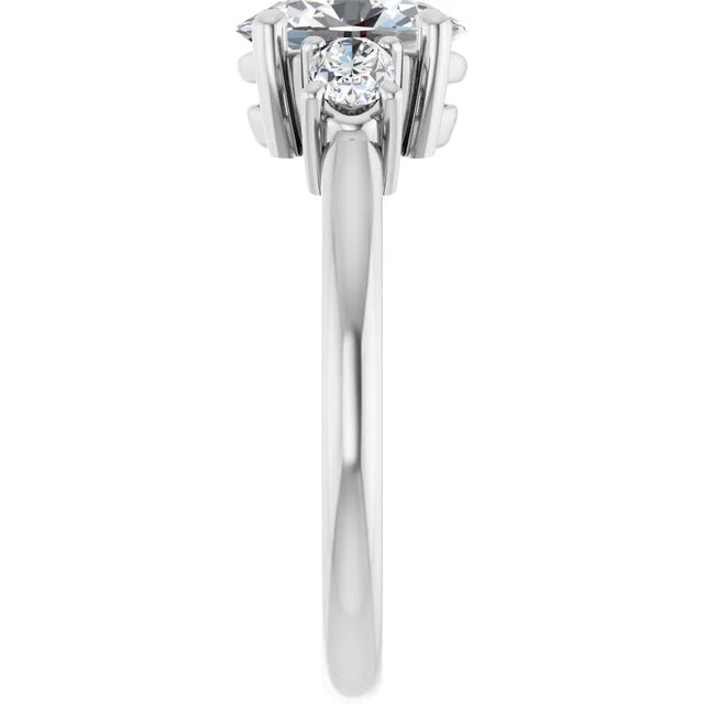 14K White Gold 1 1/2 CTW Oval-Cut Diamond Three-Stone Engagement Ring with Round Accents