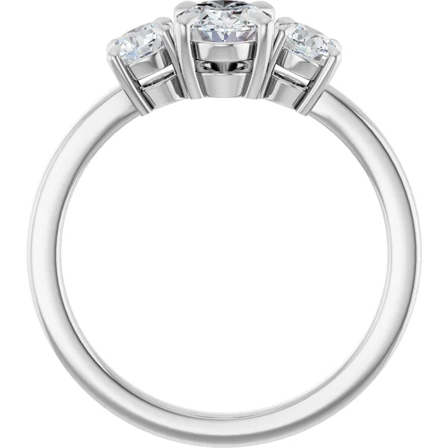 14K White Gold 1 1/2 CTW Oval-Cut Diamond Three-Stone Engagement Ring with Round Accents
