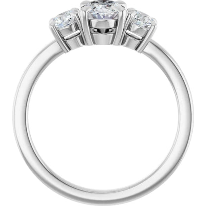 14K White Gold 1 1/2 CTW Oval-Cut Diamond Three-Stone Engagement Ring with Round Accents